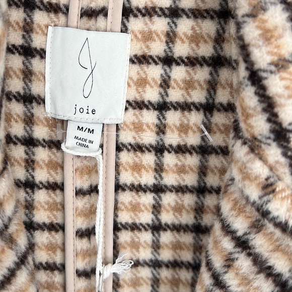 JOIE Tan Black Plaid Soft Open Jacket Size Medium/ Brand New - Picture 2 of 6
